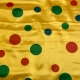 TESSUTO RASO CARNEVALE GIALLO POIS COLORATI
