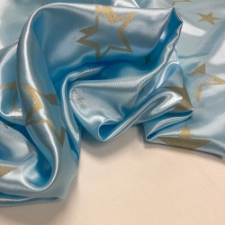 TESSUTO RASO CARNEVALE CELESTE STELLE ORO