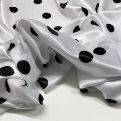 TESSUTO RASO CARNEVALE BIANCO POIS NERI