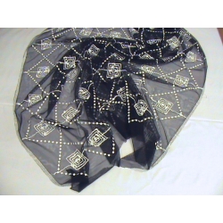 SCAMPOLO CM 70X130 LEILA TULLE STRETCH NERO RICAMI BIANCO