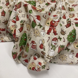 TESSUTO COTONE FANTASIA BABBO NATALE BEIGE