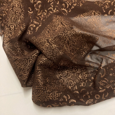 CHIFFON SETA FANTASIA MARRONE/ORO